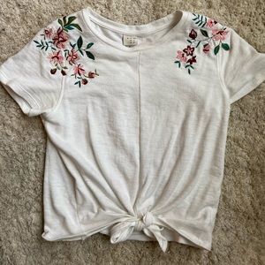 Floral embroidered tie up top